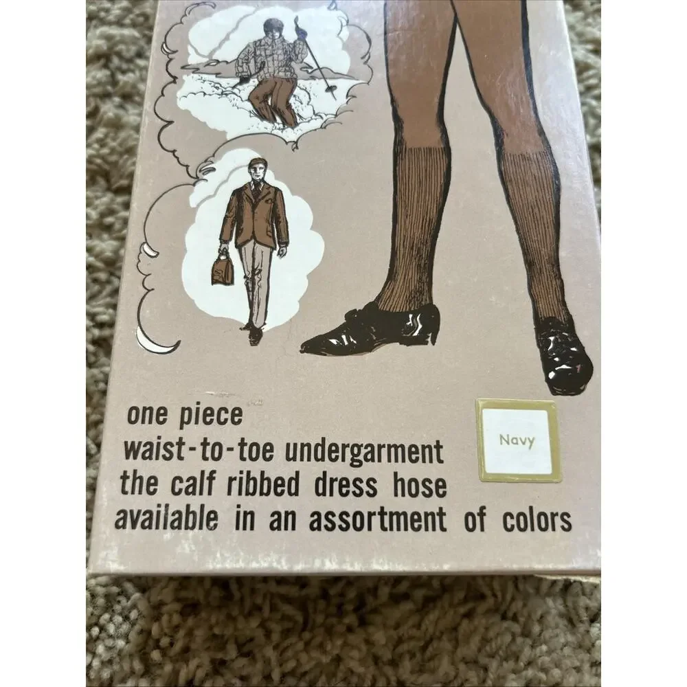 RARE Vintage sz L Manly-Legs Hose Ribbed Over The Calf 1960s 1970s NOS NAVY F26